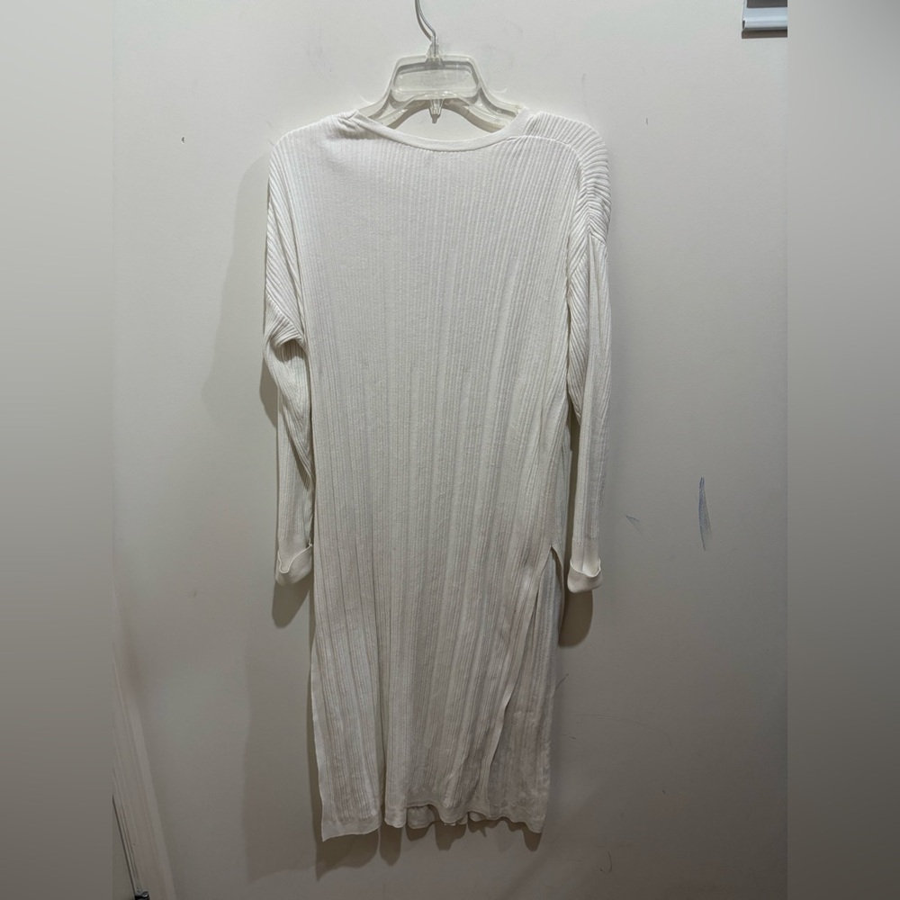 Free People Long Cream Ribbed Button-Front Cardigan - Picture 5 of 9